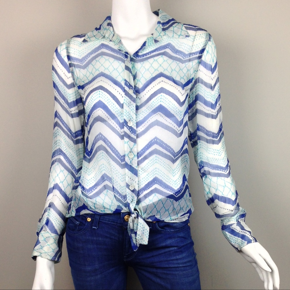 Lucky Brand Sheer Long Sleeve Blouse - Tie Front